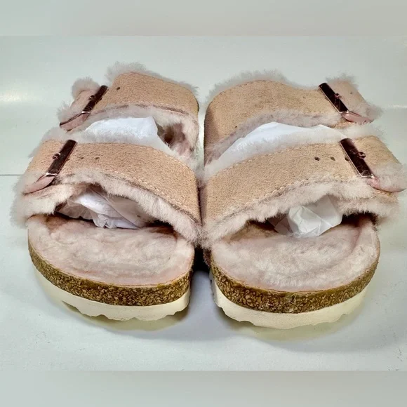 Birkenstock Arizona Shearling Light Rose Pink Fur Slide Sandals EU 35 - Picture 4 of 15